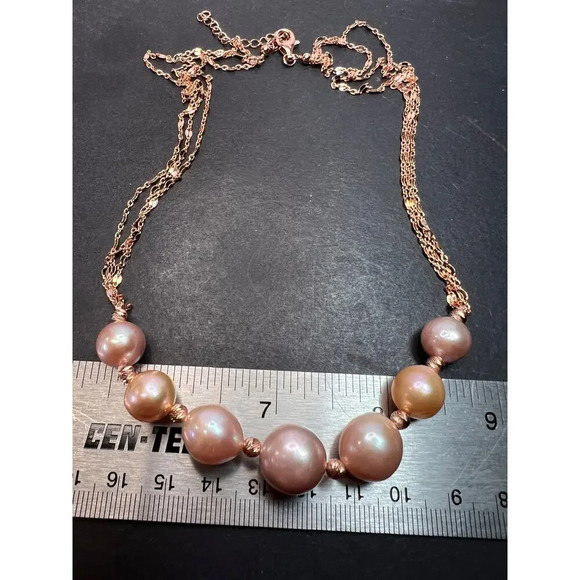 Cultured Freshwater Pearl Rose Gold Over Sterling Silver Necklace - Picture 3 of 11